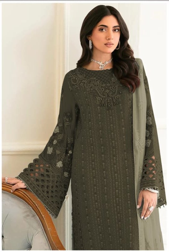 Fancy Heavy Faux Georgette Wedding Wear Designer Top Bottom With Dupatta