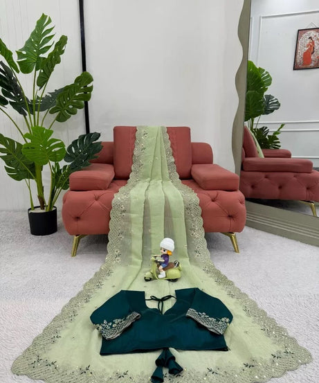 Bollywood Wedding Wear Crunchy Silk Saree, Party Wear Ethnic Sari & Blouse