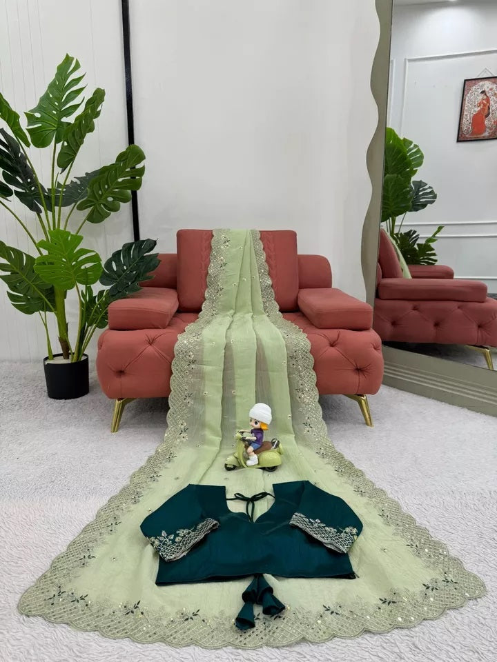 Bollywood Wedding Wear Crunchy Silk Saree, Party Wear Ethnic Sari & Blouse