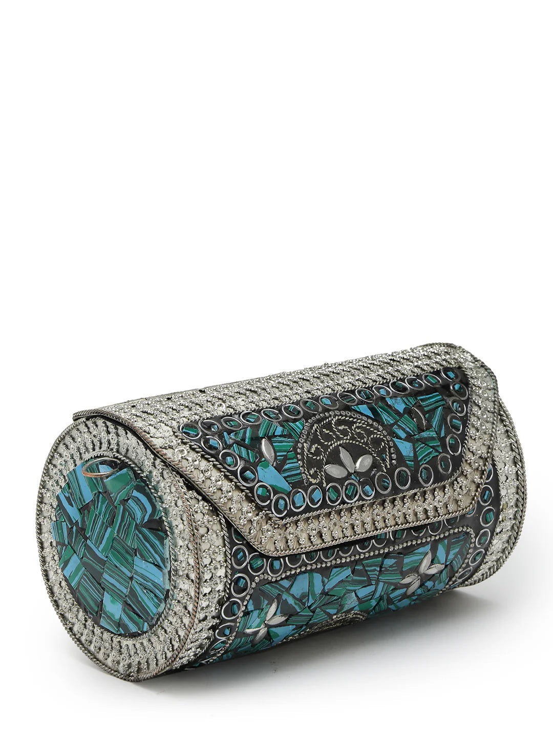 Mosaic Embellished Metal Clutch