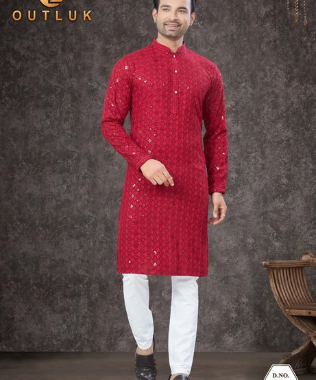 Traditional Wear Rayon Sifly Lakhnawi Kurta Pajama Set For Men's
