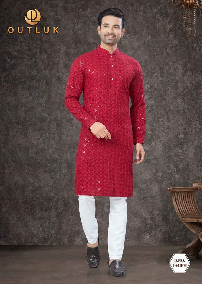 Traditional Wear Rayon Sifly Lakhnawi Kurta Pajama Set For Men's