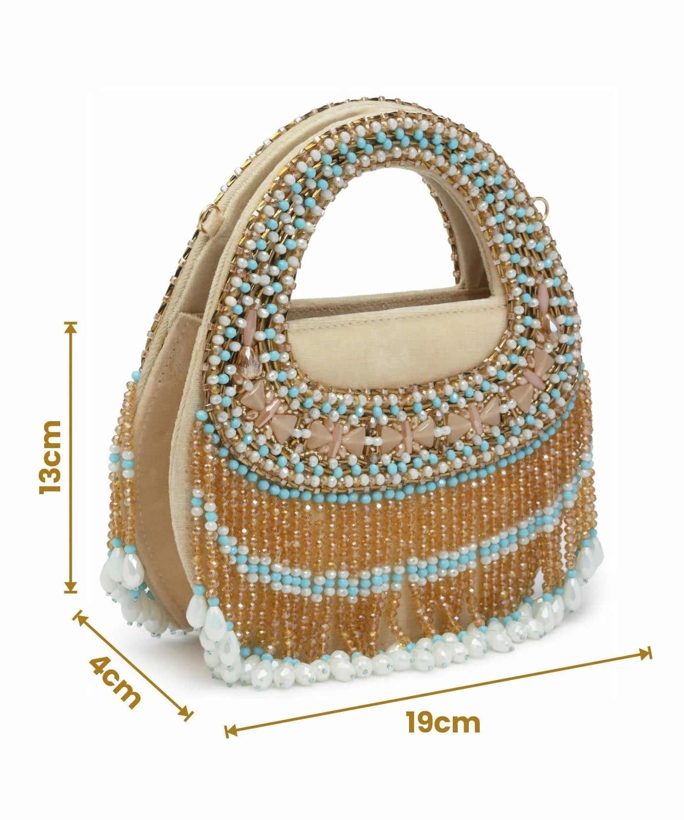 Dangle Bead Work Embellished Suede Clutch