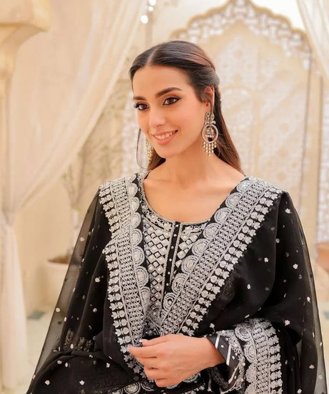 Bollywood Style Faux Georgette Top Sharara With Dupatta