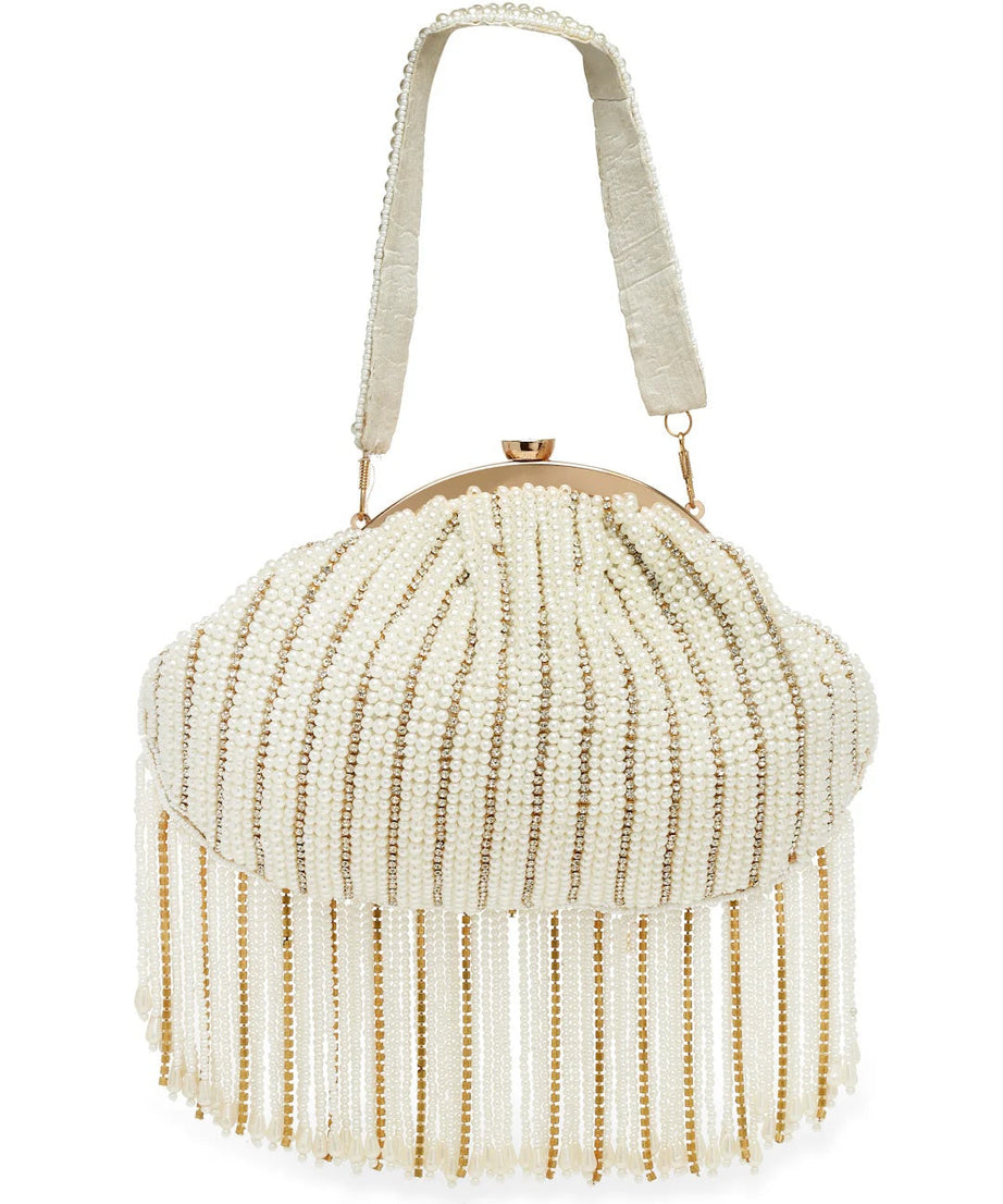 Droop Striped Embellished Faux Silk Clutch