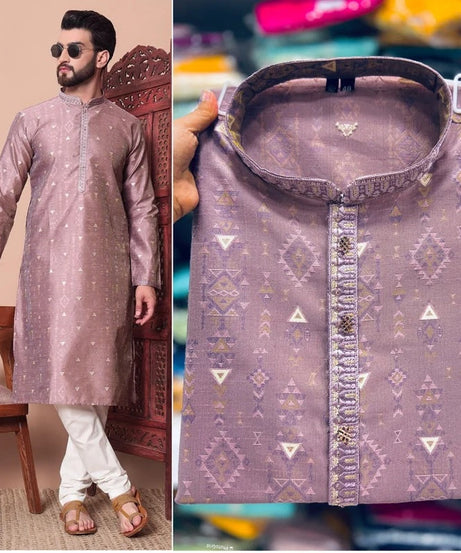 Heavy Silk Jacquard With Embroidery Kurta Pajama Set For Men's