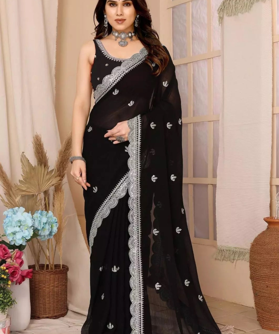 Traditional Party Zomato Chiffon Silk Saree, Wedding Bollywood Sari & Blouse