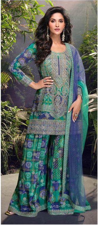 Heavy Chinon With Multi Digital Print Wedding Wear Top Bottom With Dupatta