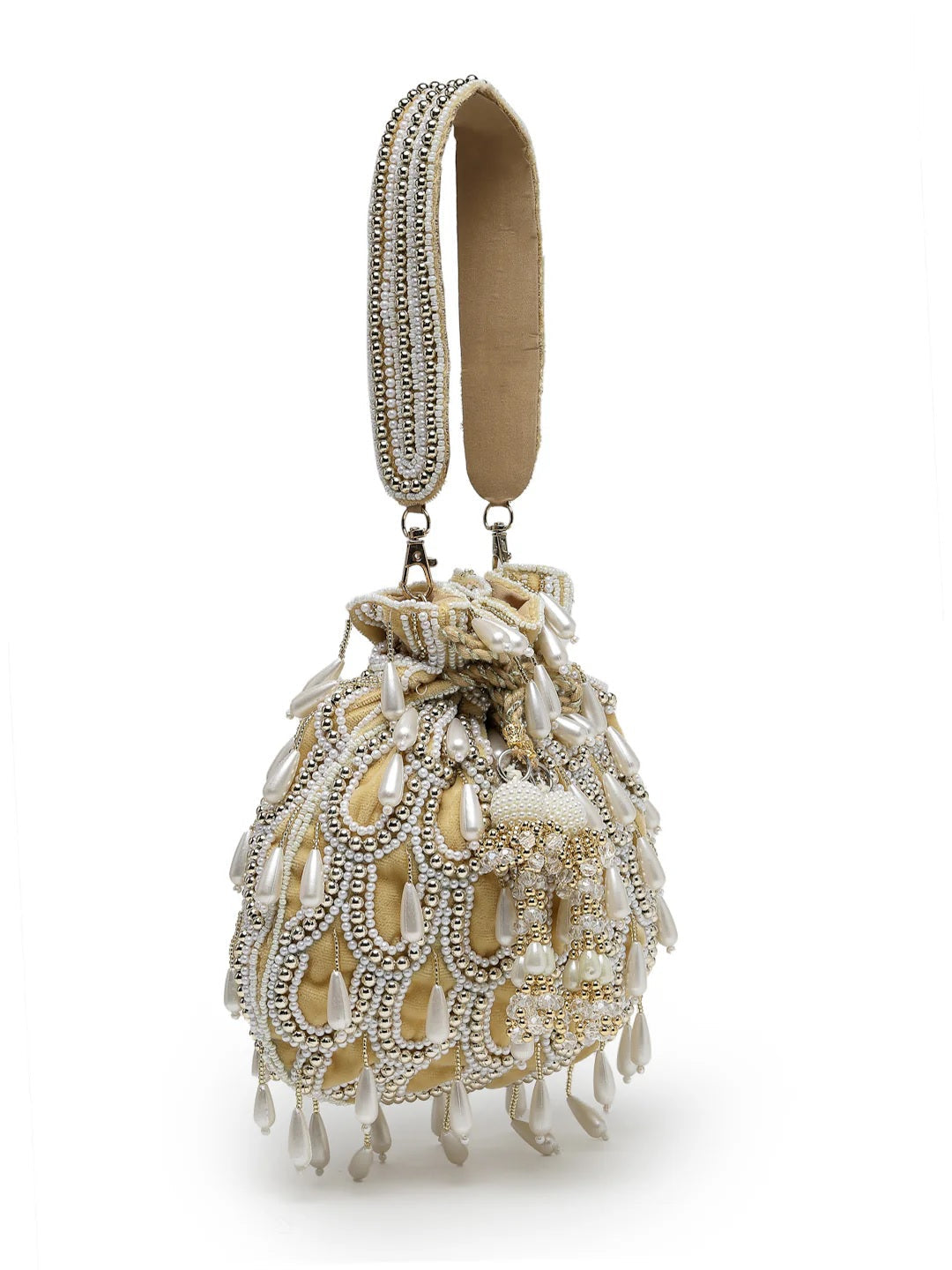Droop Pearl Embellished Velvet Potli Bag