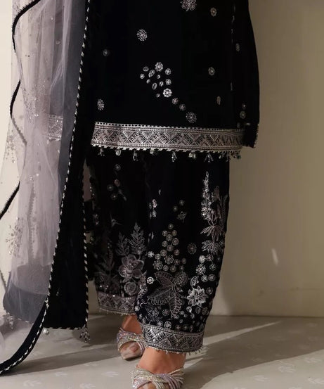 Ethnic Festival Collection Indian Stitched Viscose Velvet Top Pant Dupatta