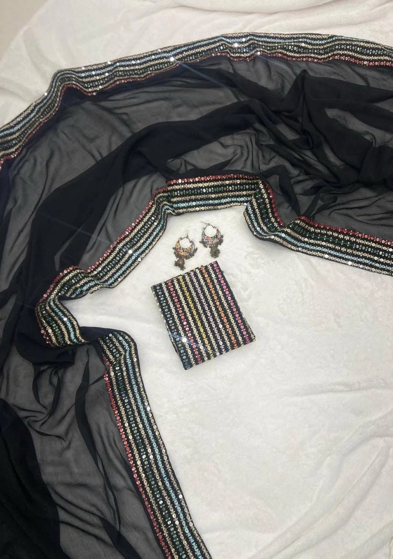 Beautifull Smooth Georgette Black Saree With Blouse For Women's