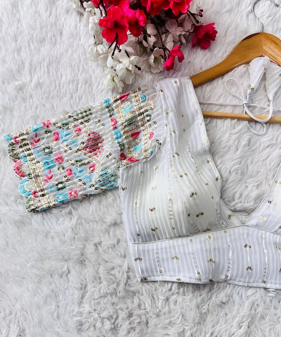 Full Stitched Blooming Georgette Wedding Party Wear Ethnic Blouse Choli