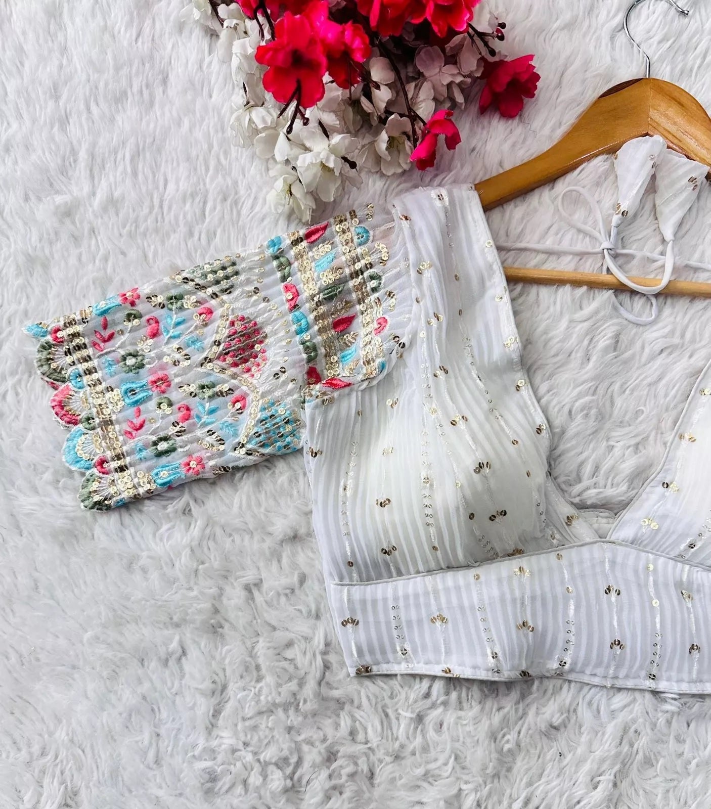 Full Stitched Blooming Georgette Wedding Party Wear Ethnic Blouse Choli