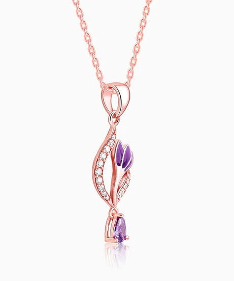 Rose Gold Flowing Crocus Pendant with Link Chain