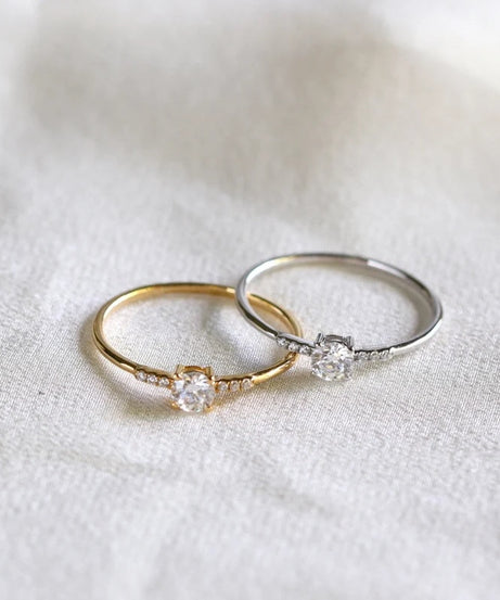 Round Cut Sterling Silver Engagement Ring