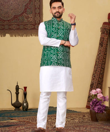 Men's Pure Cotton Bandhni Print Kurta Pajama Set