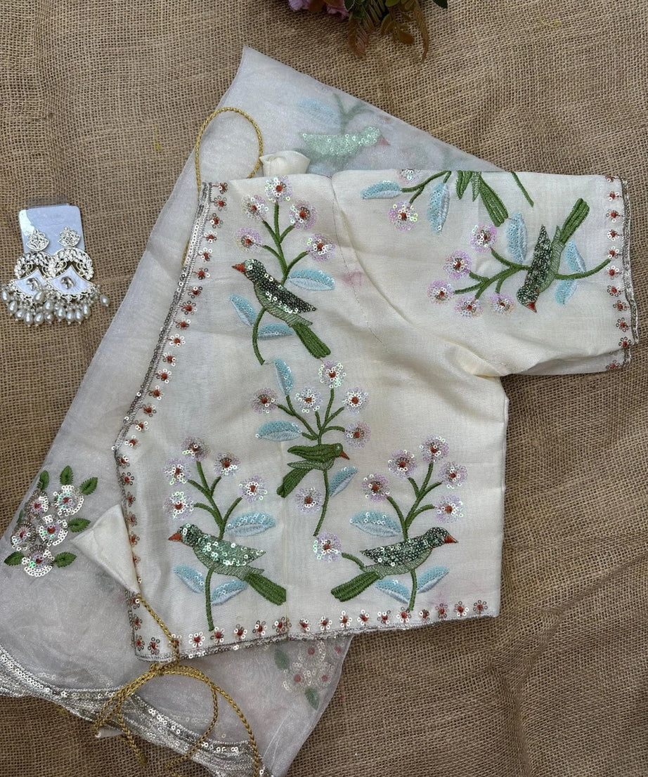 Soft Organza Saree With Embroidery Sequence Work Sari With Blouse