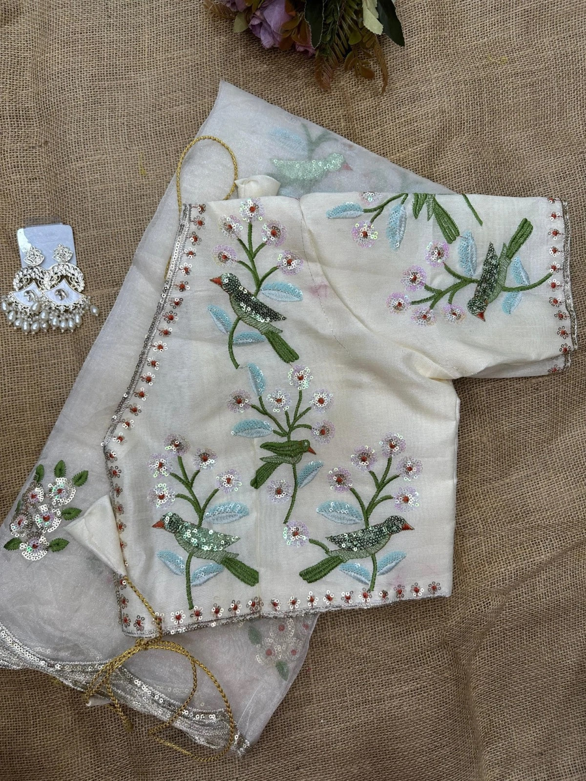 Soft Organza Saree With Embroidery Sequence Work Sari With Blouse