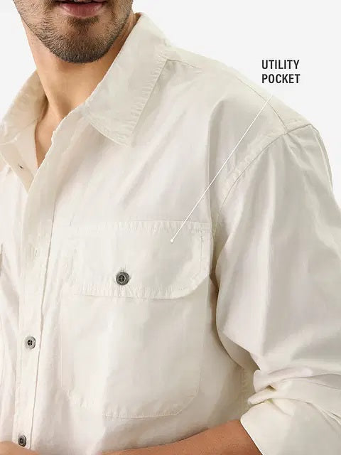 Solids Off White Men Utility Shirts
