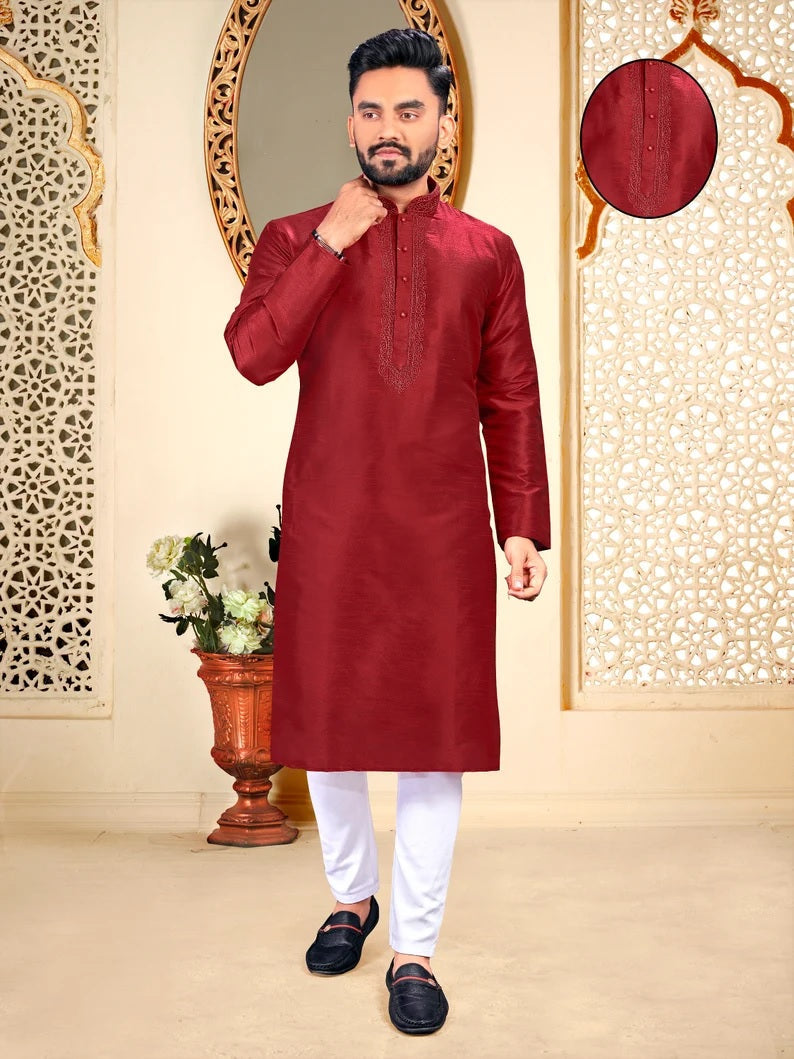 Malbari With Embroidery Work kurta Polo pant Set
