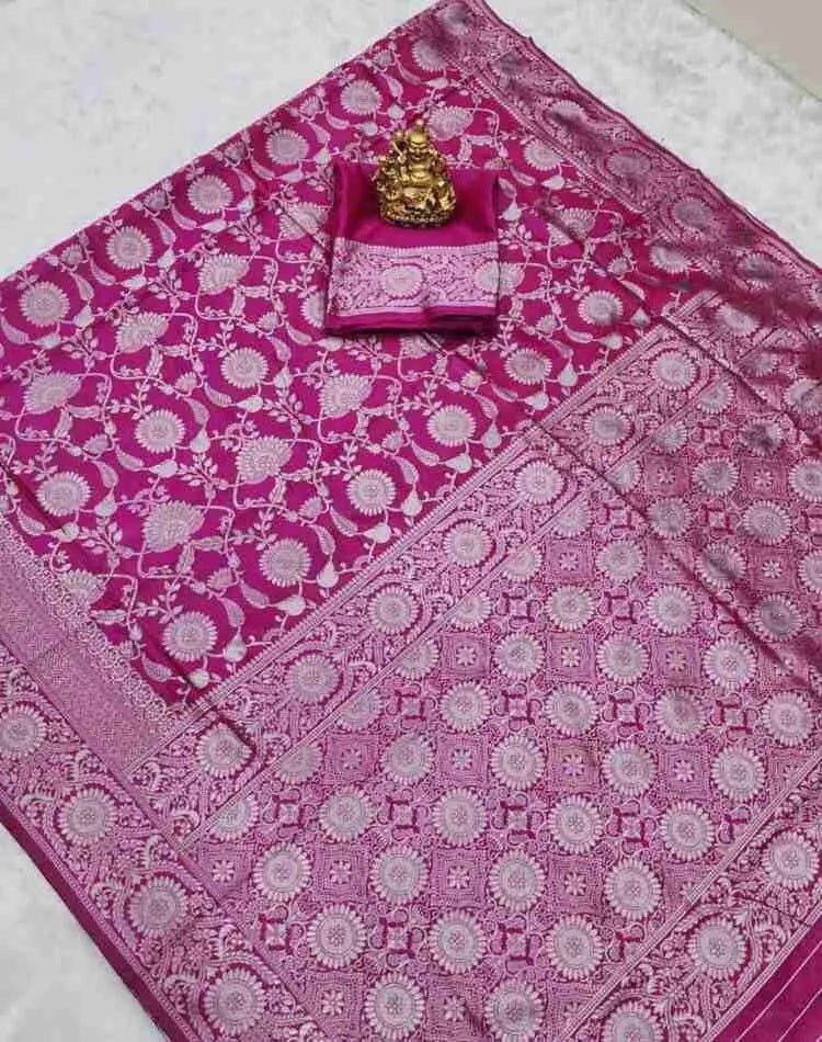 Red Violet Traditional Banarasi Soft Silk Saree With Blouse