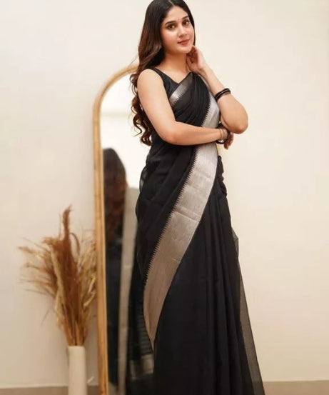 Black Faux Georgette Fancy Traditional Look Saree with Blouse