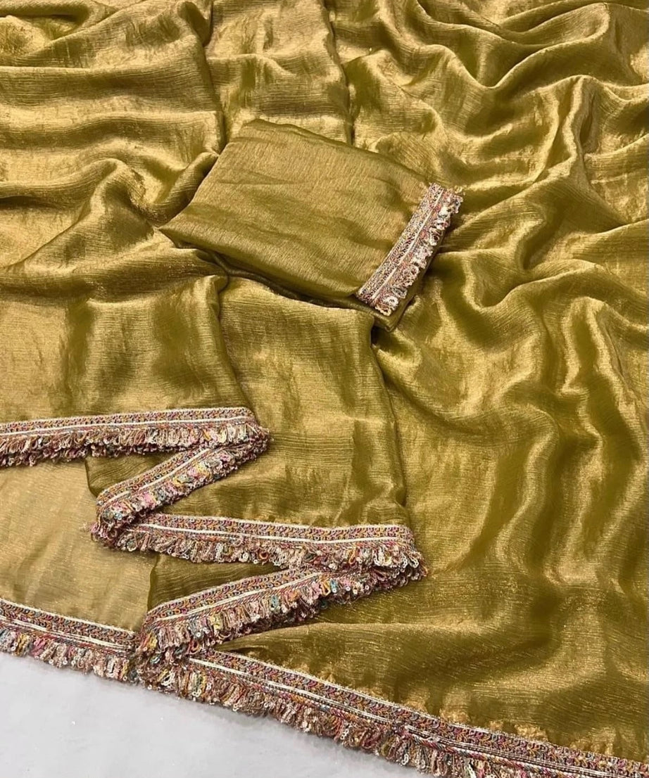 Chiffron Fendy Sari , Traditional Designer Wedding Wear Saree With Blouse