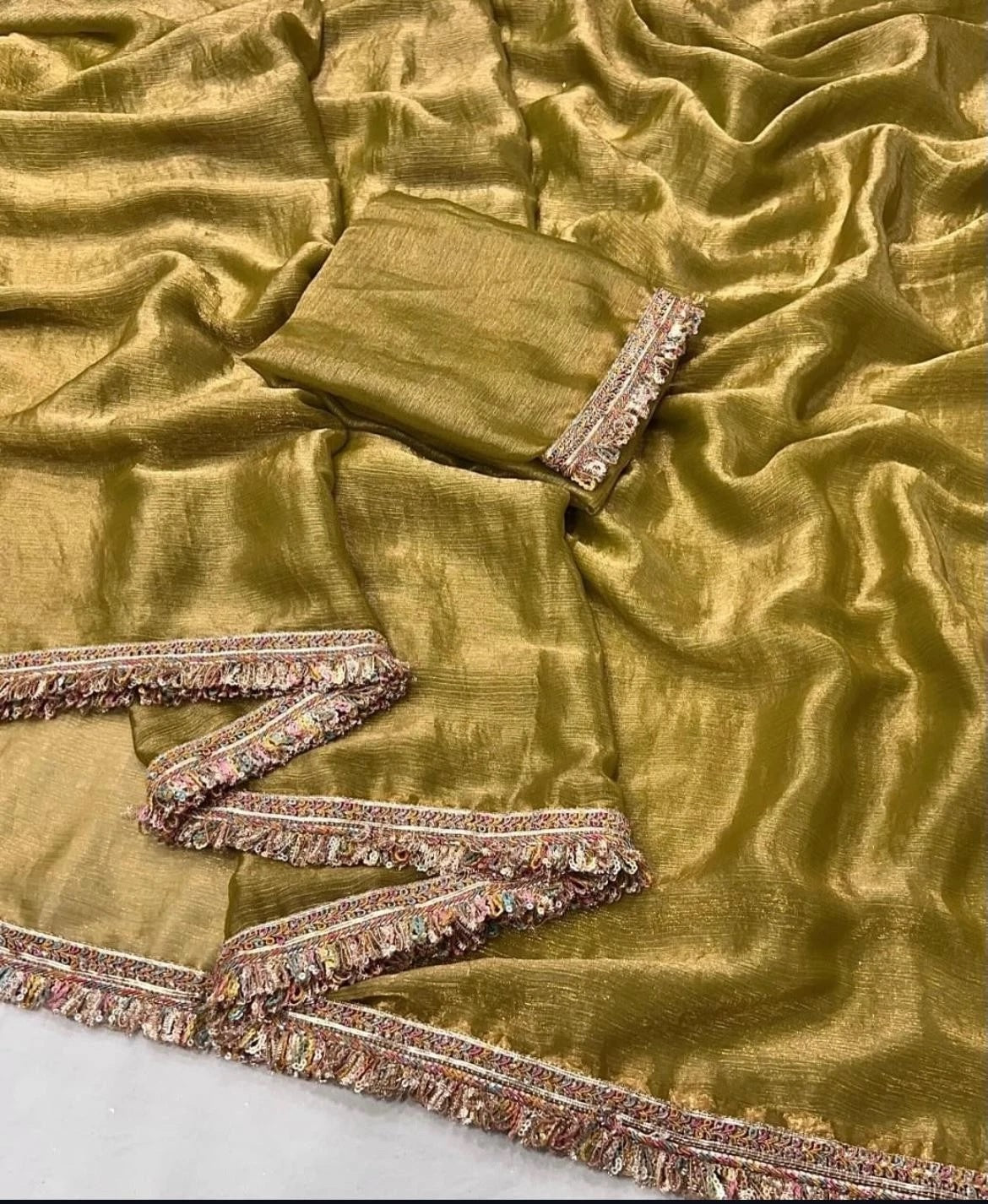 Chiffron Fendy Sari , Traditional Designer Wedding Wear Saree With Blouse