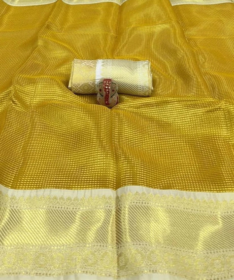 Yellow Beautifull Soft Tissue Silk Saree With Blouse