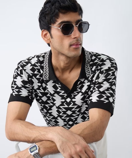 Jacquard Polo Black Oversized Polos T-shirt