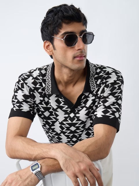 Jacquard Polo Black Oversized Polos T-shirt