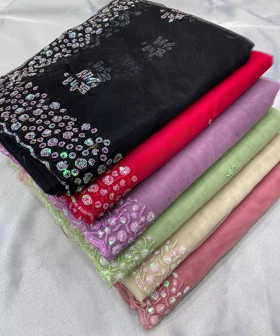 Soft Net  3MM Sequence Embroidery Work Saree & Blouse