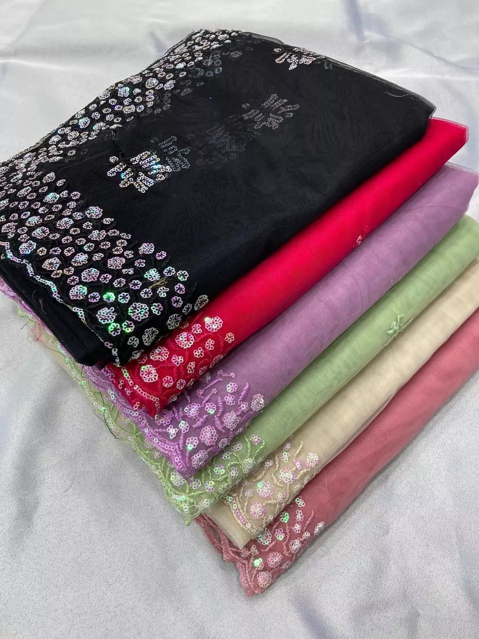 Soft Net  3MM Sequence Embroidery Work Saree & Blouse