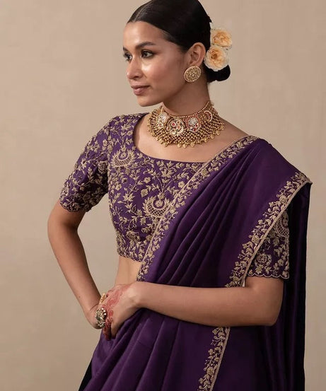 Two Tone Vichitra Silk  Multi Thread Embroidery Work Saree With Blouse