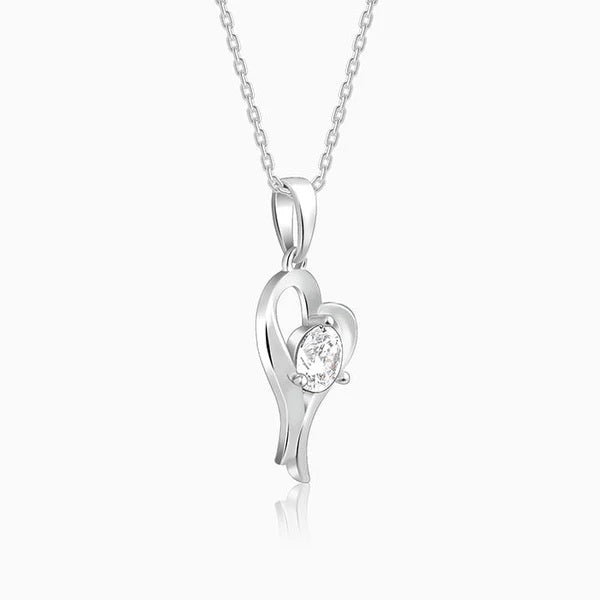 Silver Zircon Curl Heart Necklace with Link Chain