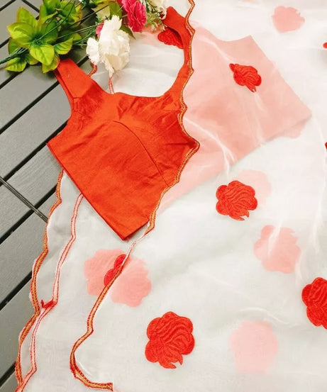 Designer Soft Light Organza Saree,Fancy Wedding Sari & Blouse