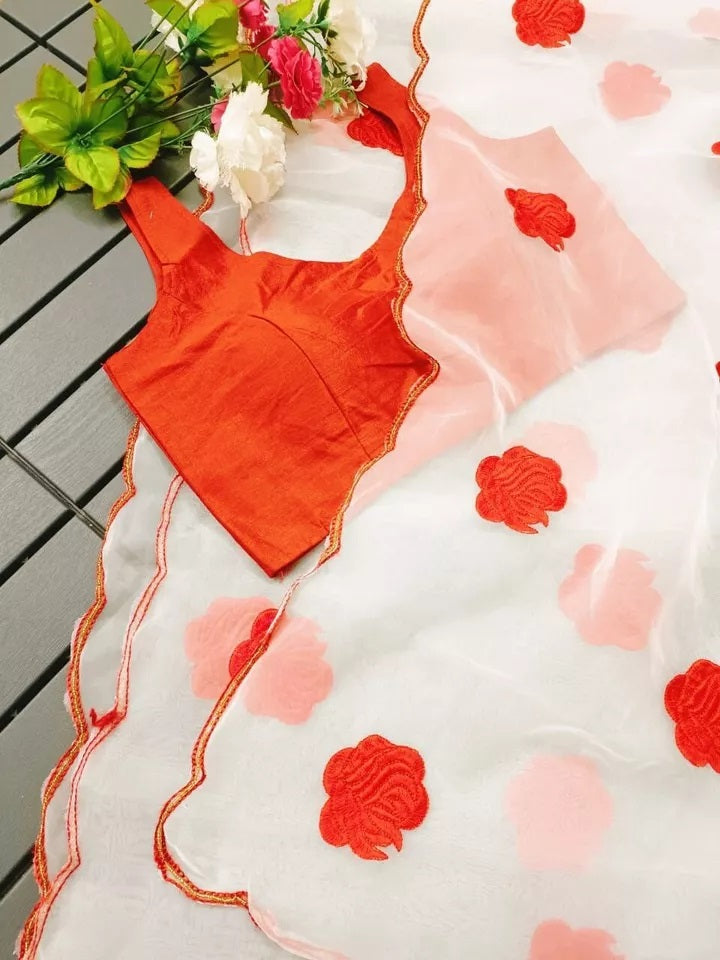 Designer Soft Light Organza Saree,Fancy Wedding Sari & Blouse