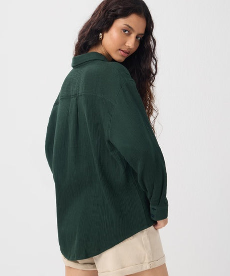 Solids  Emerald Green Women Oversized Shirts