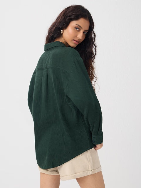 Solids  Emerald Green Women Oversized Shirts