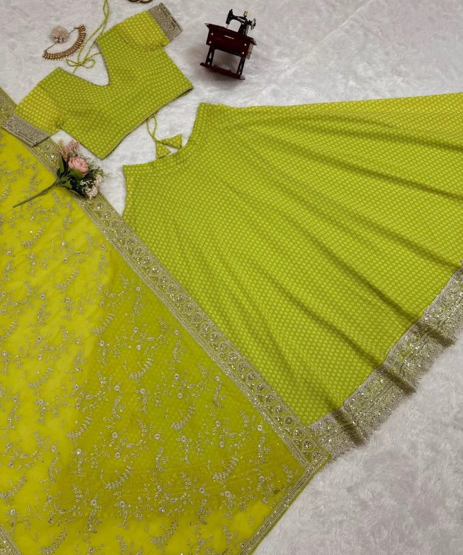 Georgette With Sequence & Digital Print Work Traditional Lehenga Blouse