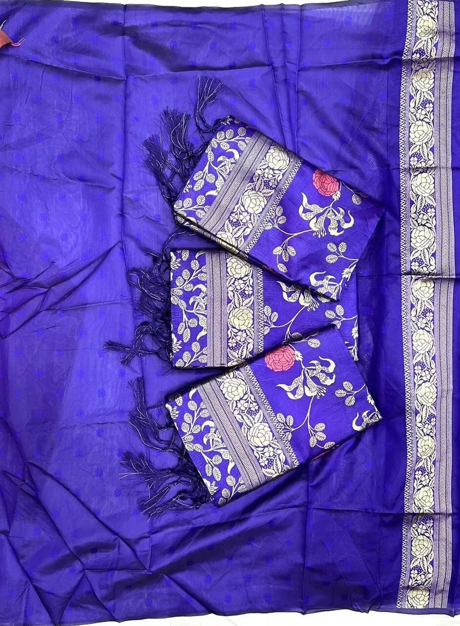 Purple Designer Soft Lichi Silk Saree With Blouse