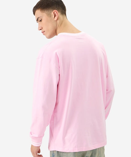 Solids Pastel Pink Oversized Full Sleeve T-Shirts