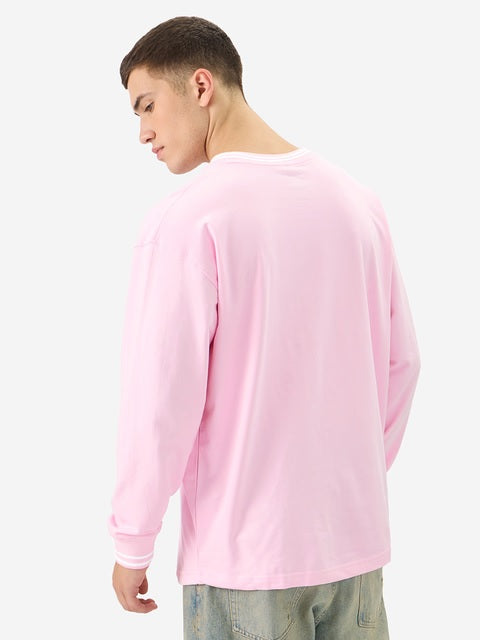 Solids Pastel Pink Oversized Full Sleeve T-Shirts