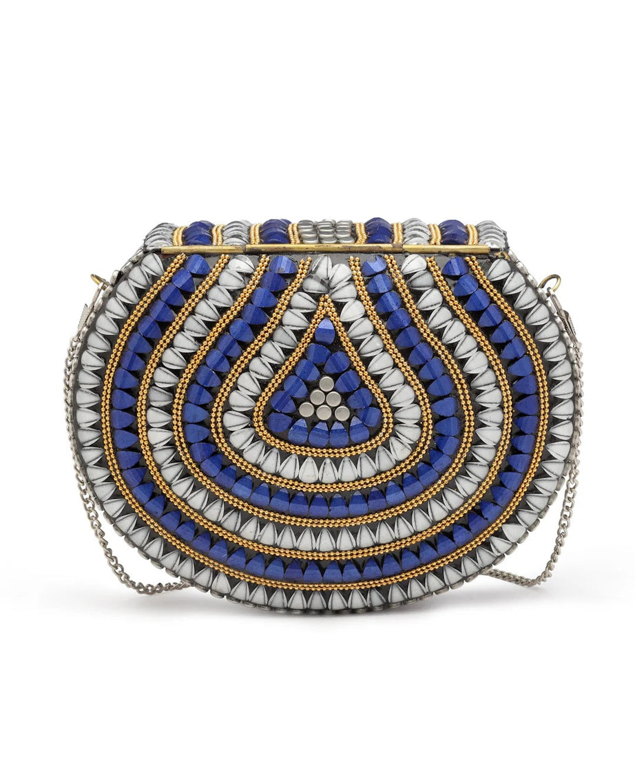 Mosaic Stone Work Embellished Metal Clutch