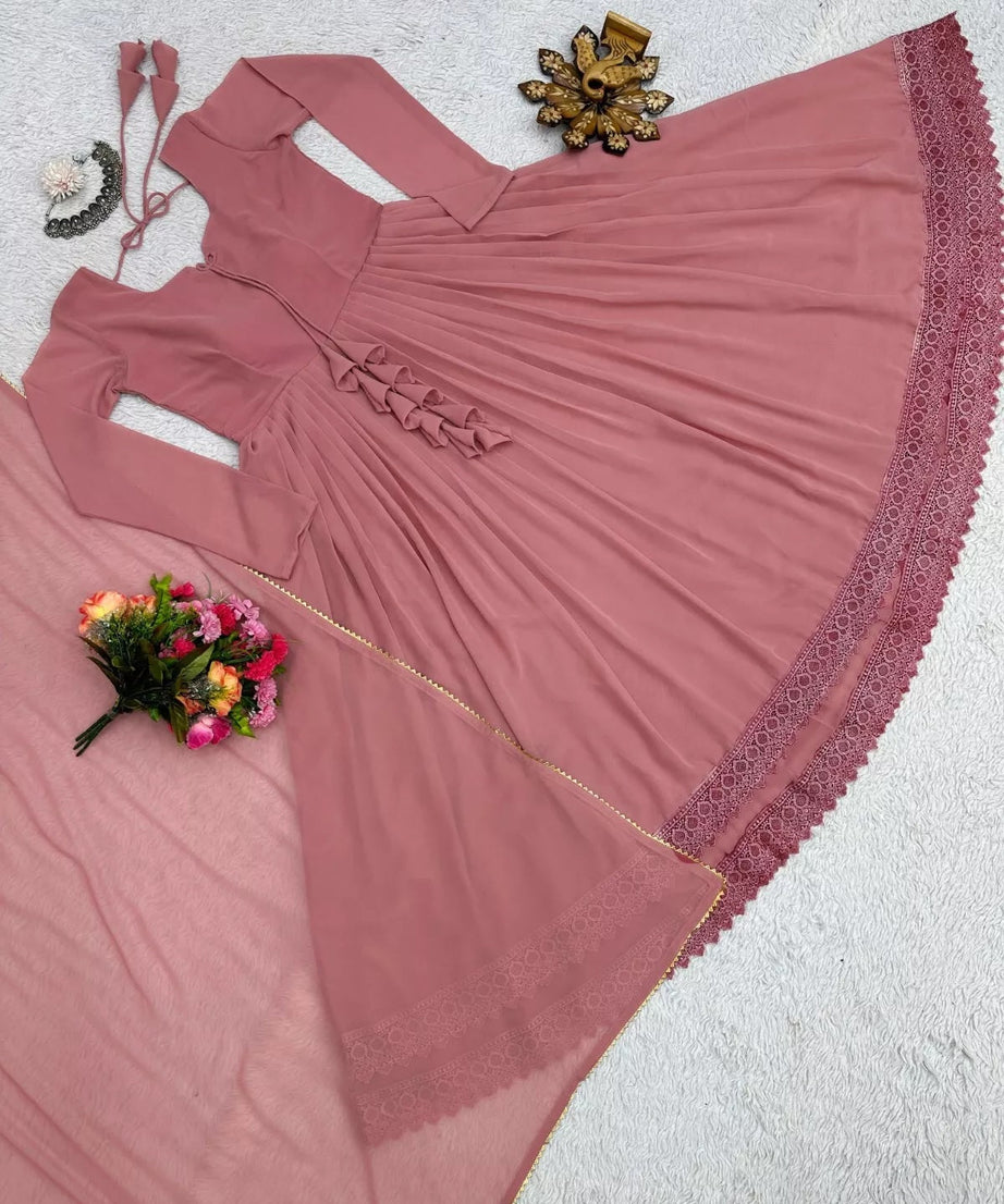 Designer Faux Georgette Long Anarkali Gown & Dupatta