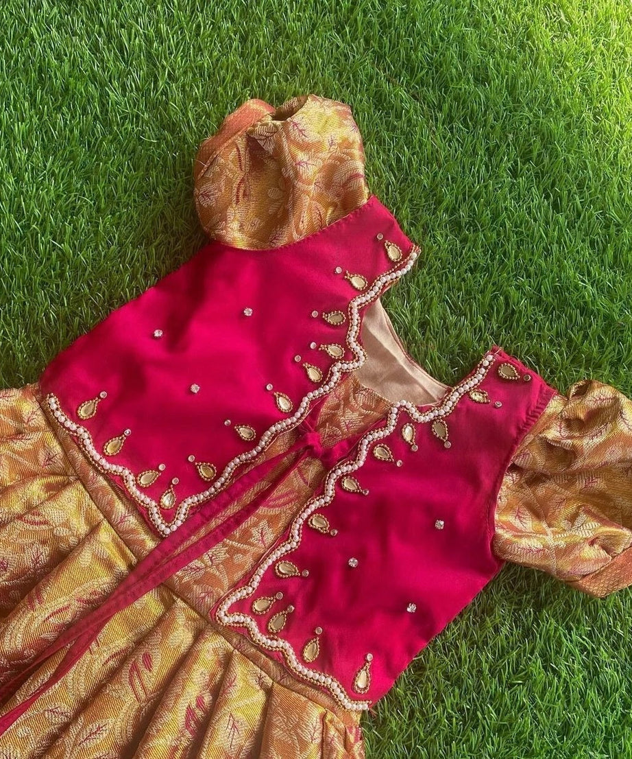 Kids & Girls Wedding Wear Jacquard Traditional Beautiful Coty With Blouse