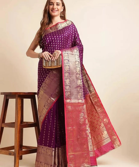 Traditional Banarasi Silk Saree with Gold Zari Weaving Sari & Blouse