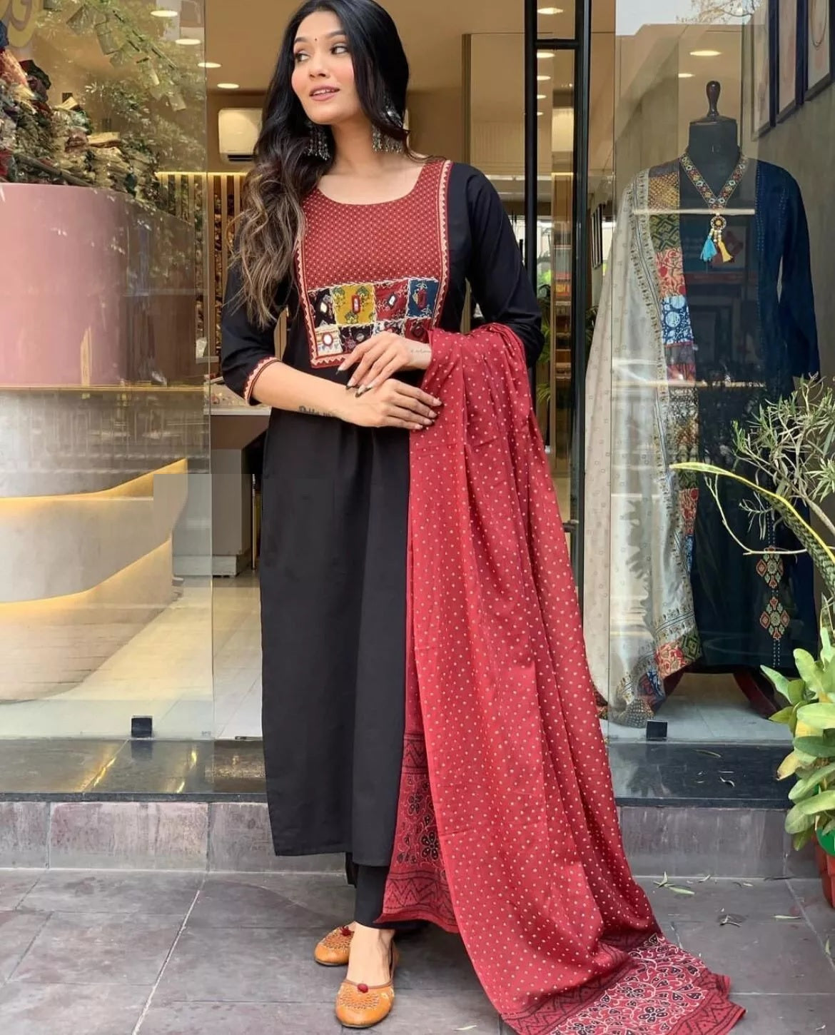 Rayon With Mirror Work Women Readymade Salwar Kameez Dupatta