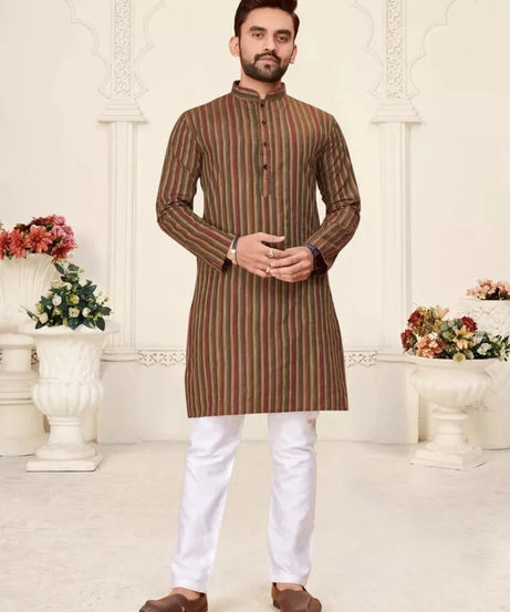 Pure Linen Cotton Kurta Pajama Combo Set For Men's