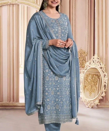 Chinon Silk With Sequence Embroidery Stitched Work Top Bottom Dupatta